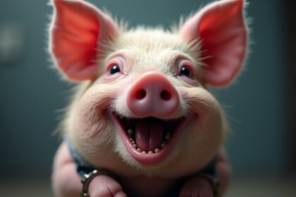 varkentje is erg tevreden met zichzelf nadat hij door politie wordt gearresteerd