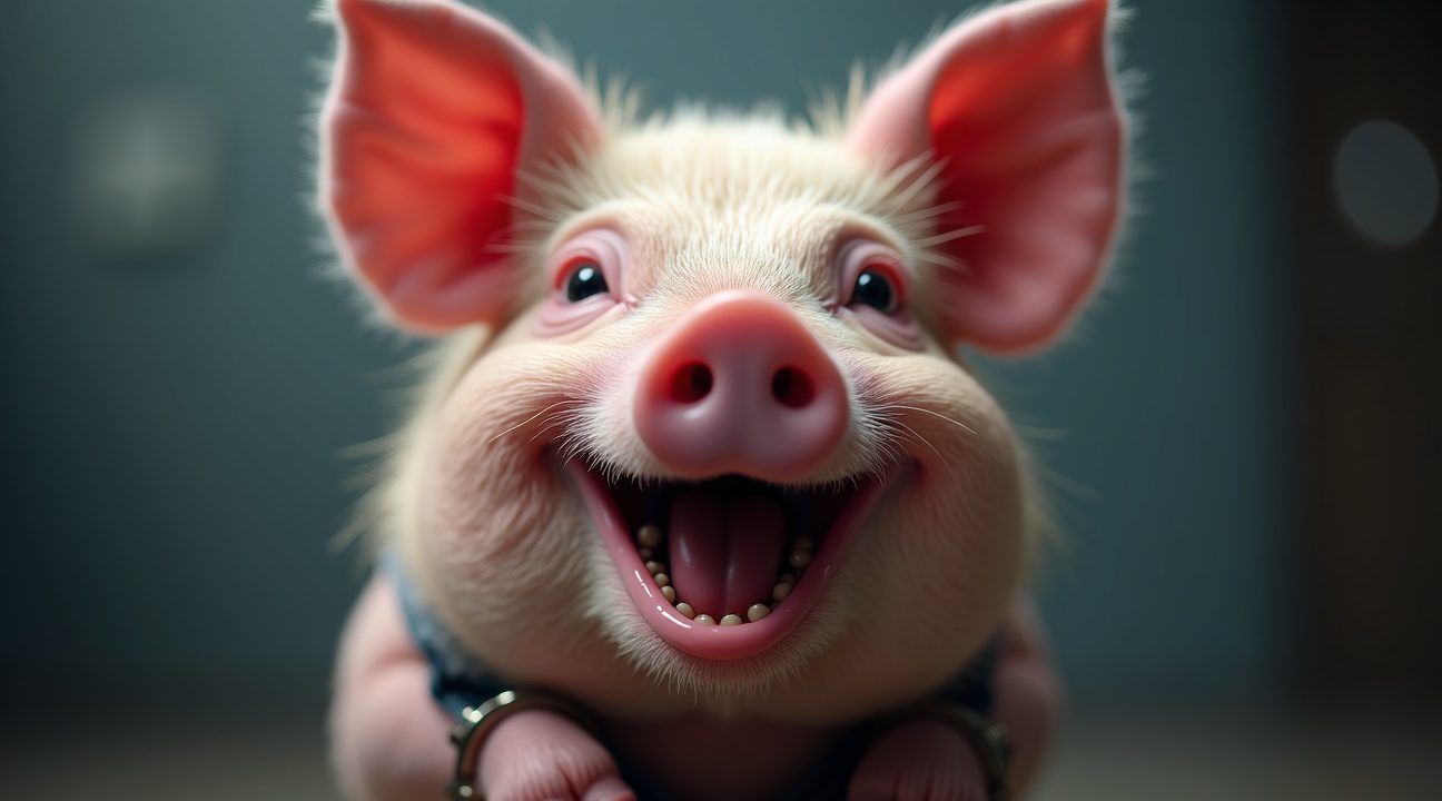 varkentje is erg tevreden met zichzelf nadat hij door politie wordt gearresteerd