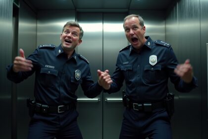 verborgen camera betrapt agenten die hilarische dansbewegingen uitvoeren in de lift
