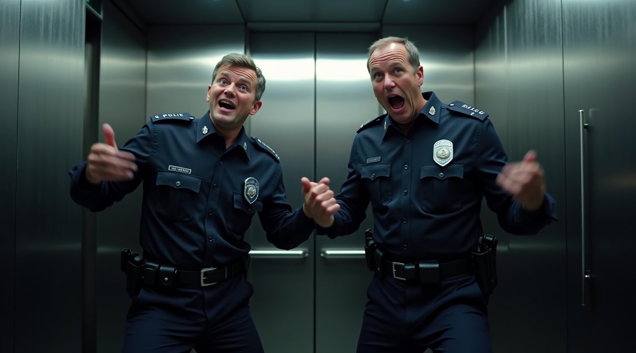 verborgen camera betrapt agenten die hilarische dansbewegingen uitvoeren in de lift