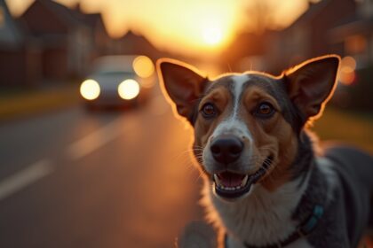 verdwaalde hond stopt elke auto en smeekt om gered te worden