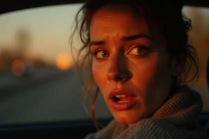 vrouw ziet klein wezen op de rand van een brug en stopt meteen haar auto