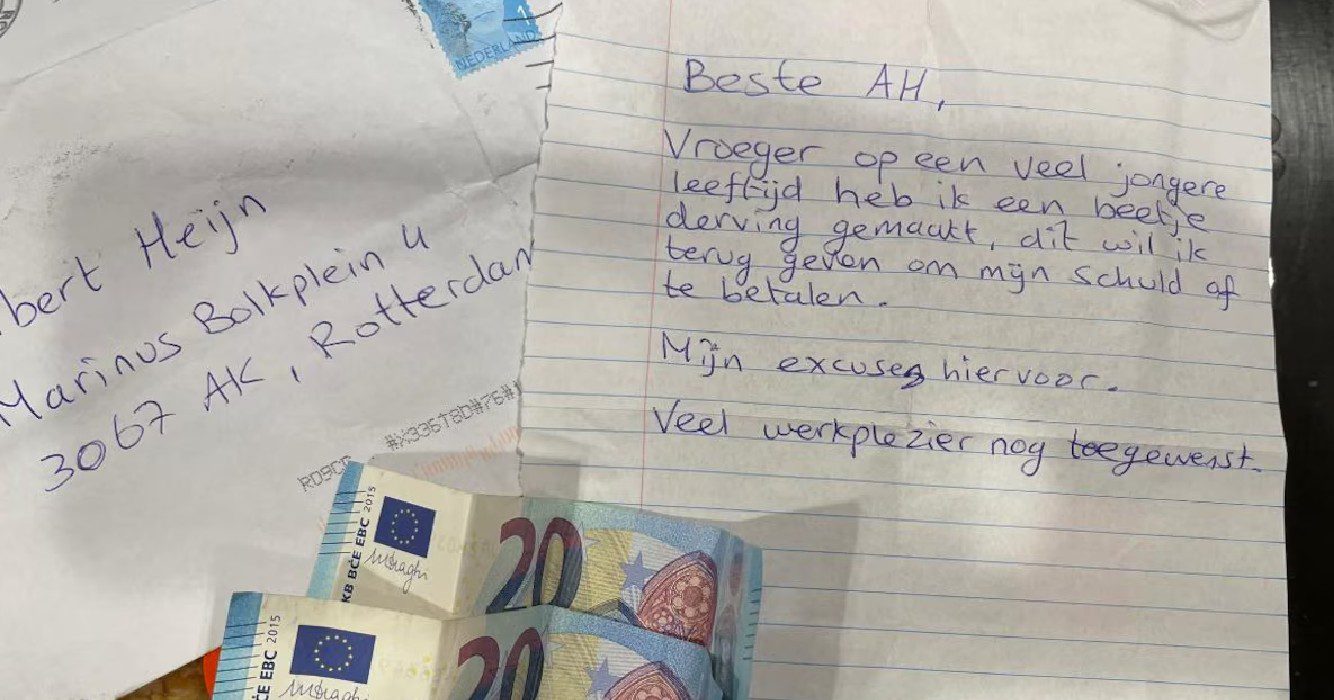 winkeldief heeft spijt van actie op jongere leeftijd en stuurt supermarkt briefje en geld