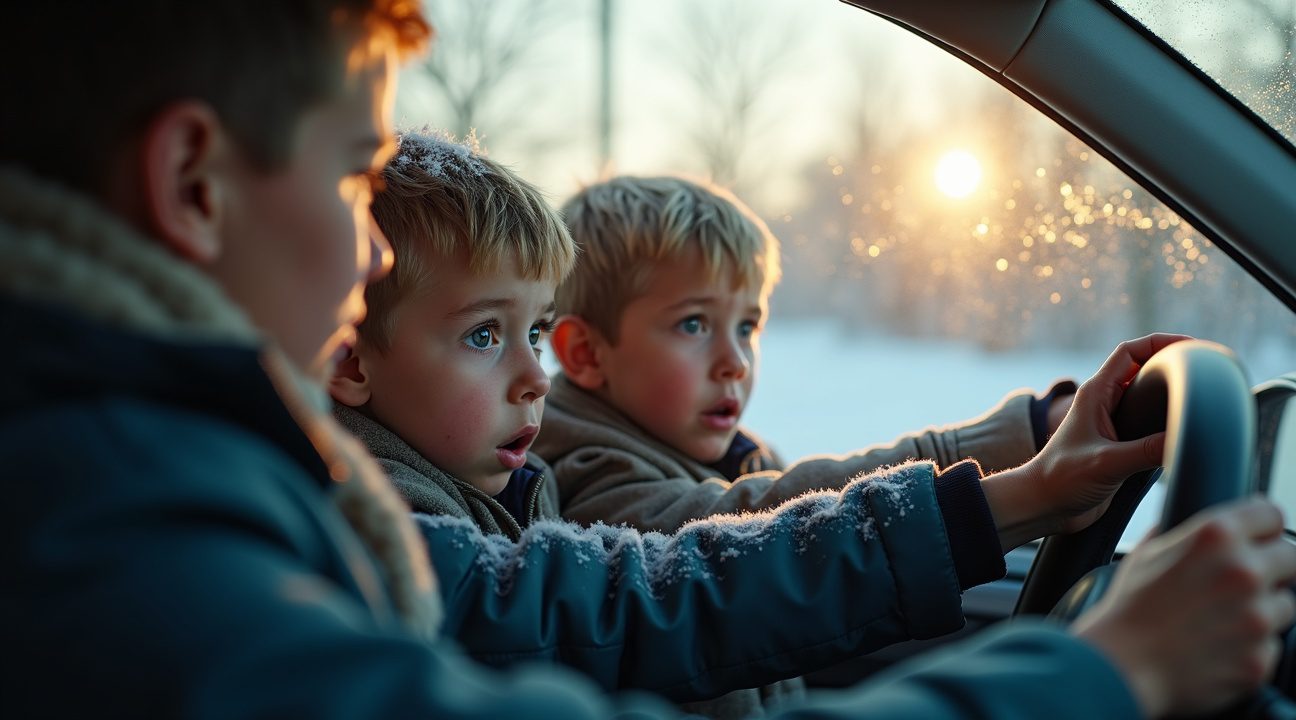 Zoontjes zien op barre winterochtend man in rolstoel en vragen plots hun vader om de auto te stoppen