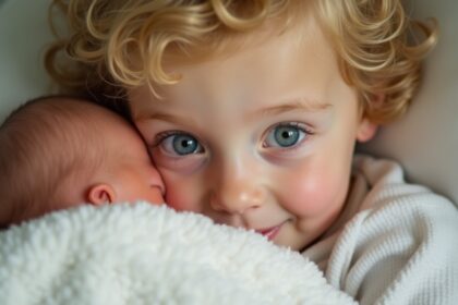 hartverwarmend jongetje ontmoet voor het eerst kleine broertje