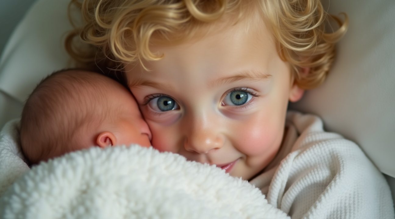 hartverwarmend jongetje ontmoet voor het eerst kleine broertje