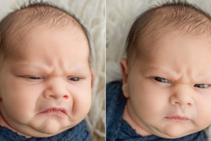 Fotograaf en boze baby treffen elkaar twee jaar na haar geboorte ze lacht altijd
