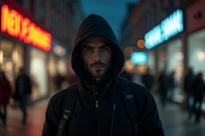 man doet alsof hij etalagepop is totdat winkelcentrum sluit en gaat dan op rooftocht