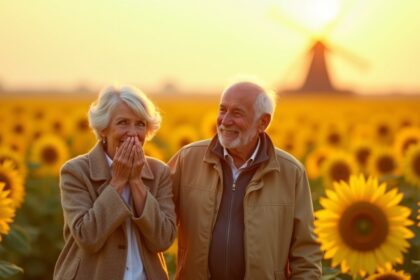 man verrast vrouw met 12 miljoen zonnebloemen voor hun gouden jubileum
