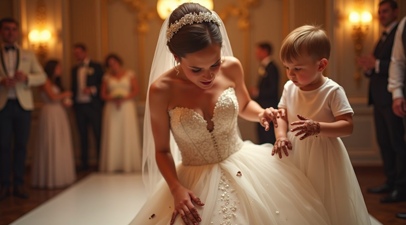 mensen pleiten voor kindvrije bruiloften nadat peuter gezicht afveegt aan de jurk van bruid