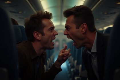 passagiers vliegtuig maken ruzie over recht op achterover leunen