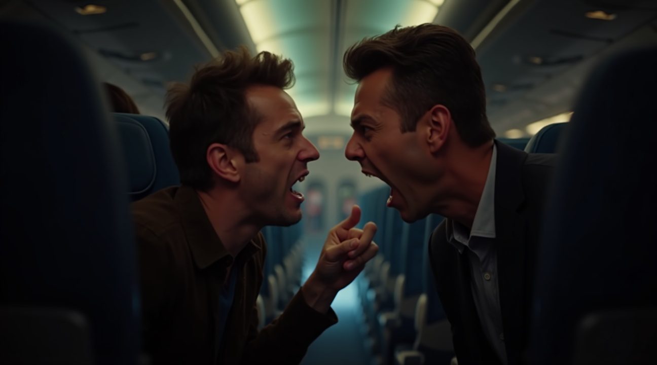 passagiers vliegtuig maken ruzie over recht op achterover leunen