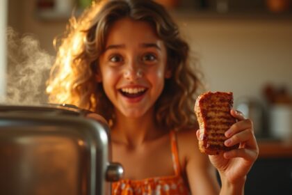 tiener maakt gebruikt van broodrooster om biefstuk te bakken en is in haar nopjes met vondst