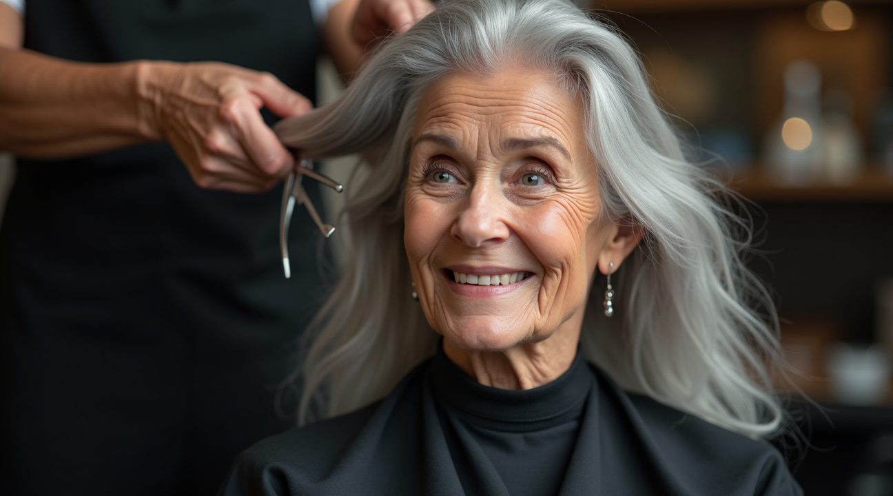 vrouw 73 laat lange haren knippen om er dertig jaar jonger uit te zien