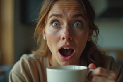 vrouw is stelende collega zat en vervangt koffiemelk met eigen moedermelk