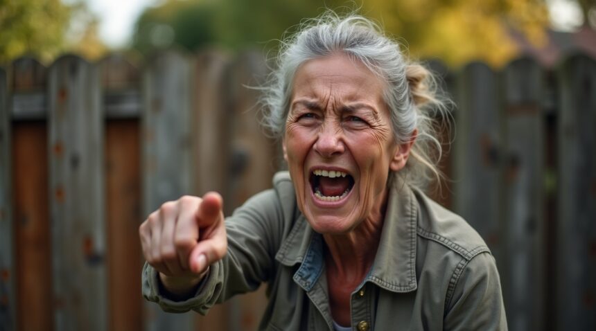 vrouw woedend nadat buren haar hek verpesten ik kan wel janken