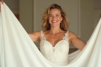 vrouw worstelt om trouwjurk te vinden die haar past en valt 50 kilo af